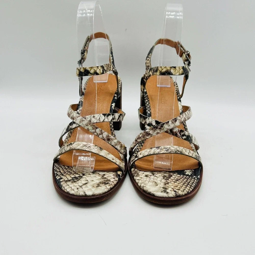 Madewell Womens 7.5 Gray Leather Snake Print Block Heel Strappy Shoes EUC - Picture 9 of 12